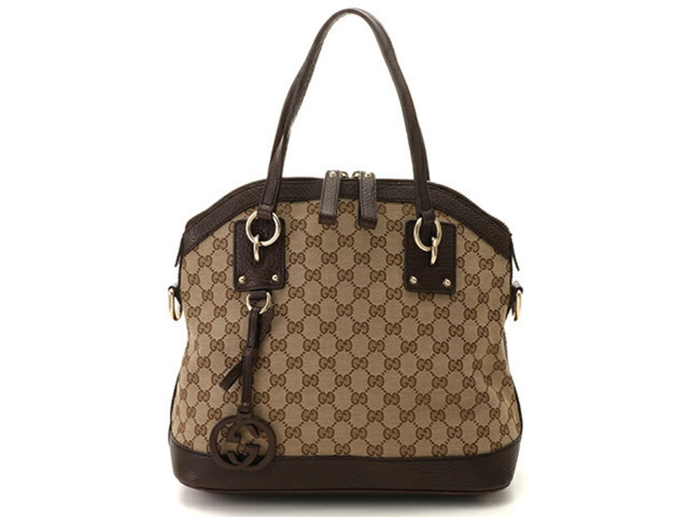 Gucci shoulder bag brown dark canvas calfskin